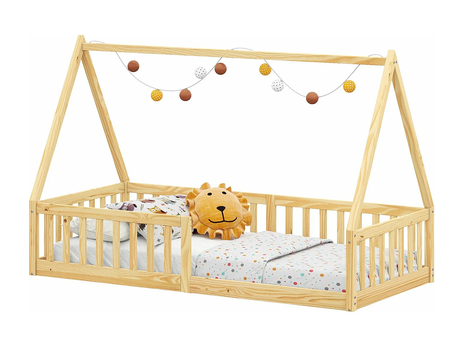 IDIMEX Lit Cabane 90x190 NICOLAS Lit Enfant en Pin Massif, Lit Montessori avec Barrières, Couchage 90x190 cm, Coloris naturel