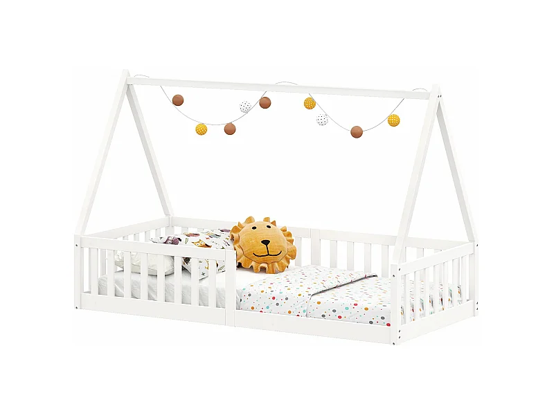 IDIMEX Lit Cabane 90x190 NICOLAS Lit Enfant en Pin Massif, Lit Montessori avec Barrières, Couchage 90x190 cm, Blanc