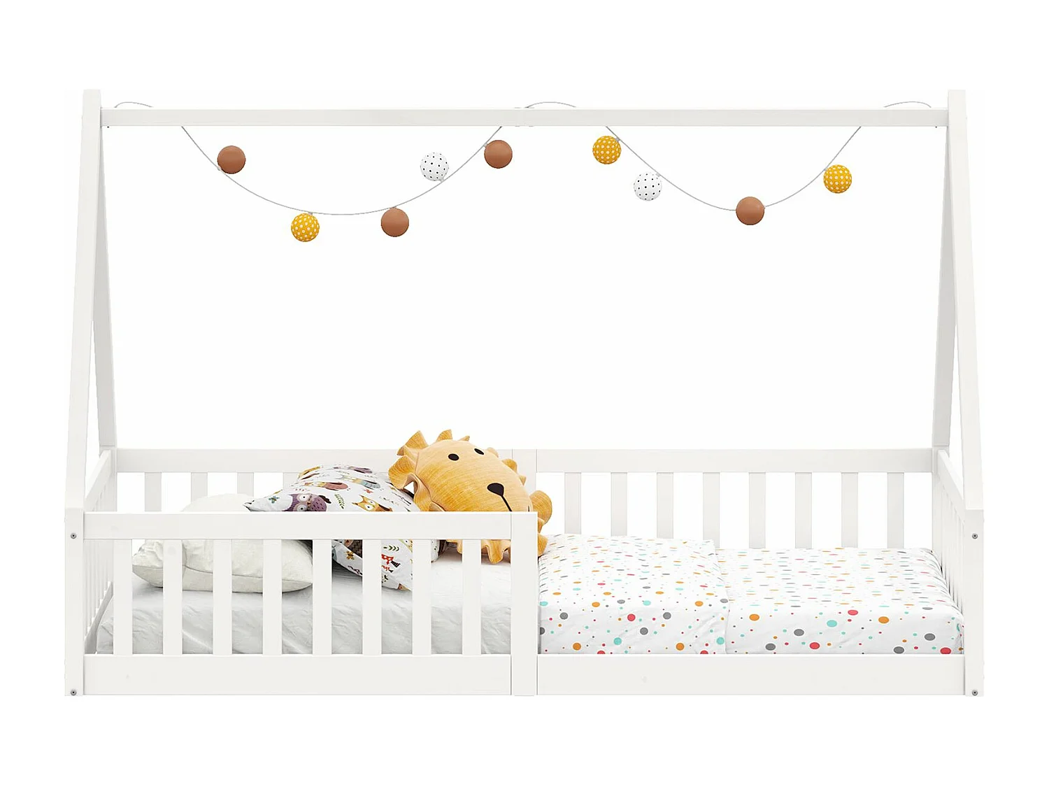 IDIMEX Lit Cabane 90x190 NICOLAS Lit Enfant en Pin Massif, Lit Montessori avec Barrières, Couchage 90x190 cm, Blanc