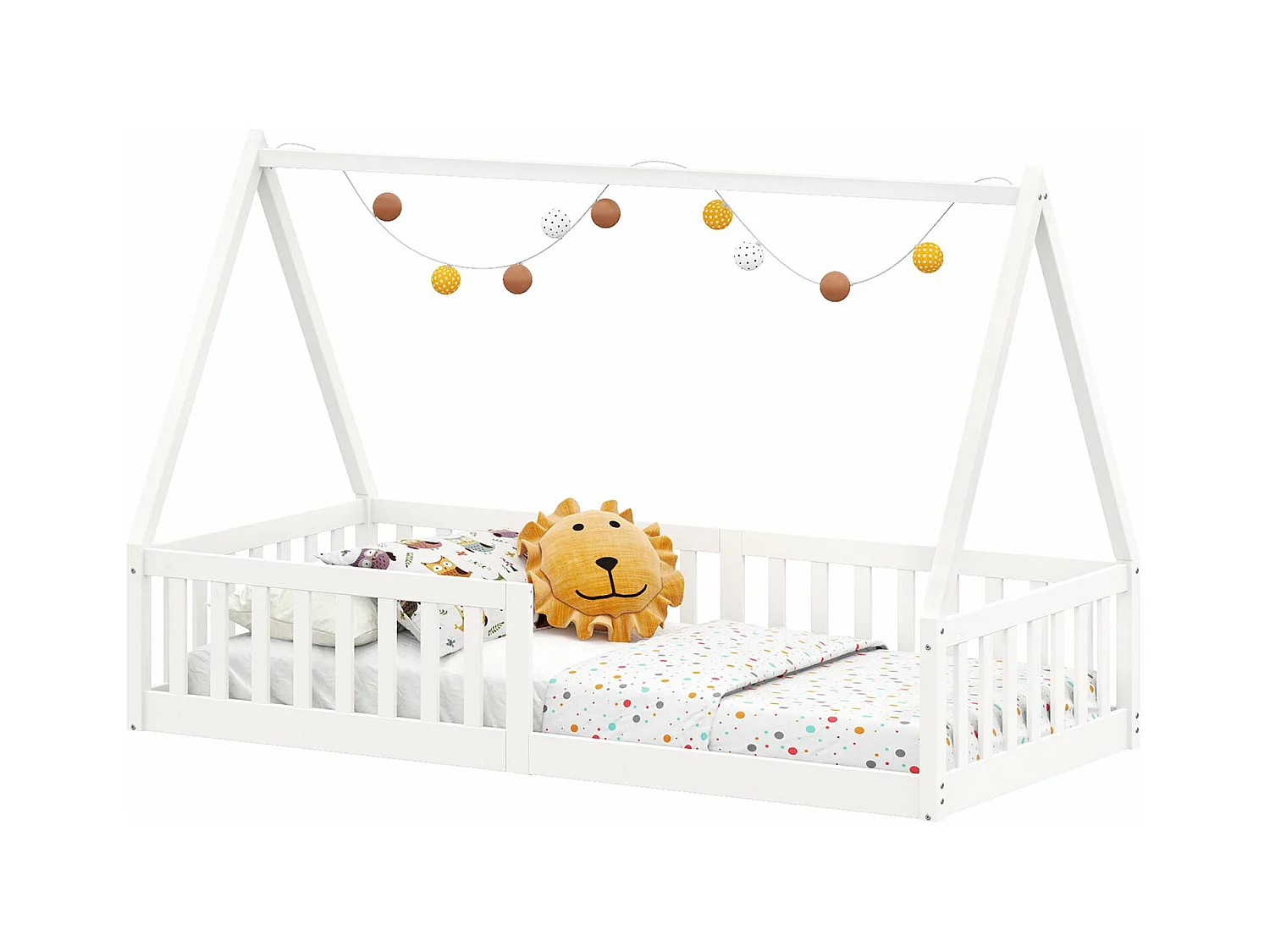 IDIMEX Lit Cabane 90x190 NICOLAS Lit Enfant en Pin Massif, Lit Montessori avec Barrières, Couchage 90x190 cm, Blanc