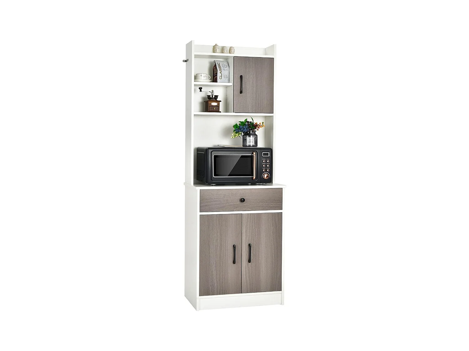 Buffet Cuisine, Armoire Cuisine Vaisselier 3 Portes avec Tiroir, Meuble Cuisine avec Passe-Câble, 3 Étagères, Placard de Cuisine, Kit Anti-basculement, 60 x 40 x 180 CM (Blanc)