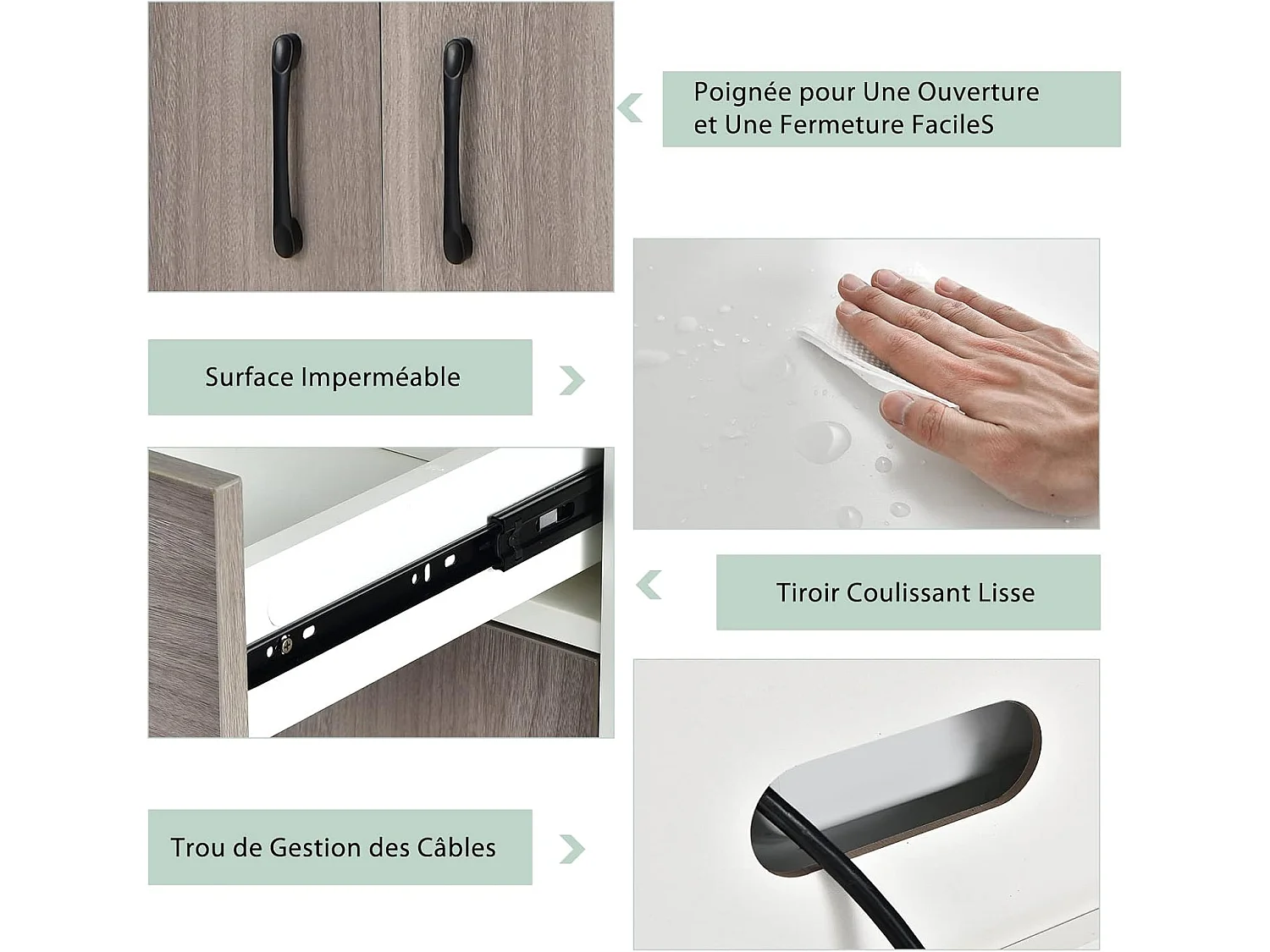 Buffet Cuisine, Armoire Cuisine Vaisselier 3 Portes avec Tiroir, Meuble Cuisine avec Passe-Câble, 3 Étagères, Placard de Cuisine, Kit Anti-basculement, 60 x 40 x 180 CM (Blanc)