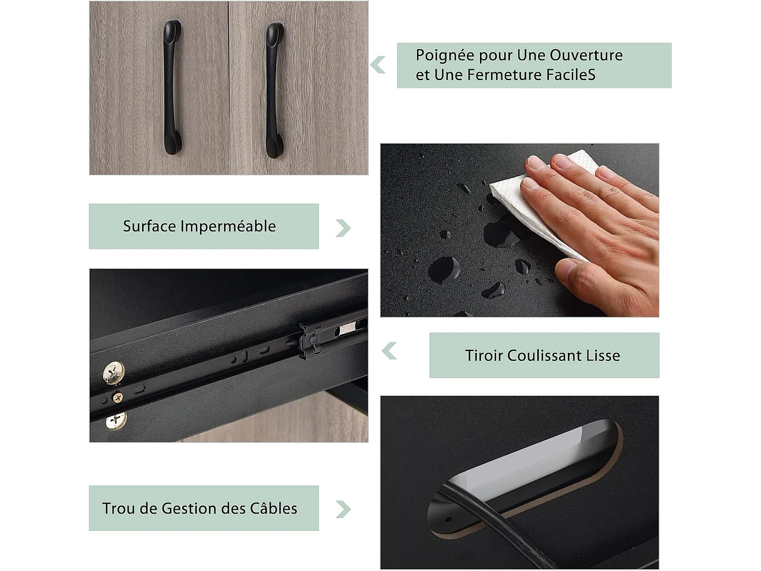 Buffet Cuisine, Armoire Cuisine Vaisselier 3 Portes avec Tiroir, Meuble Cuisine avec Passe-Câble, 3 Étagères, Placard de Cuisine, Kit Anti-basculement, 60 x 40 x 180 CM (Noir)