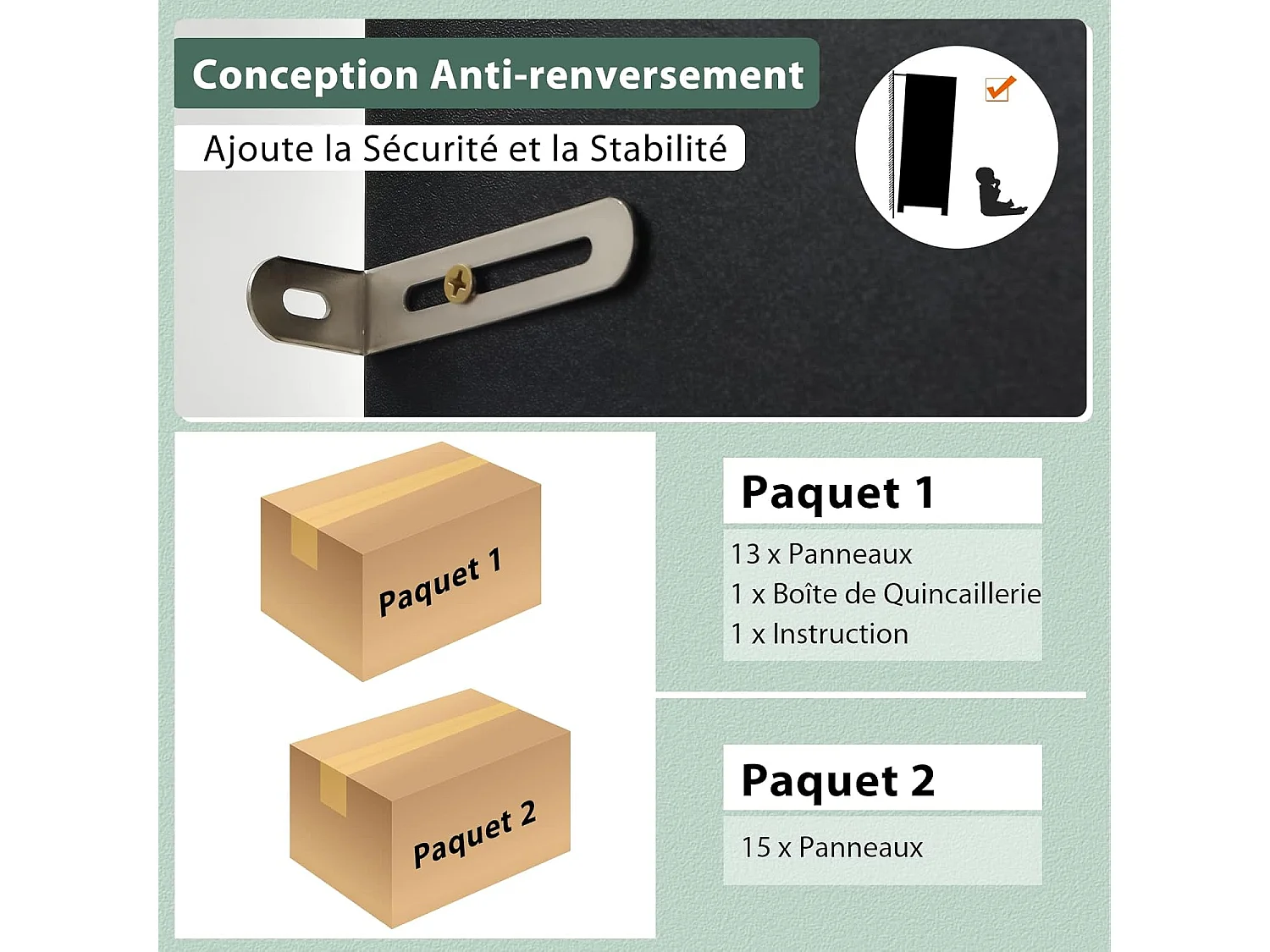 Buffet Cuisine, Armoire Cuisine Vaisselier 3 Portes avec Tiroir, Meuble Cuisine avec Passe-Câble, 3 Étagères, Placard de Cuisine, Kit Anti-basculement, 60 x 40 x 180 CM (Noir)