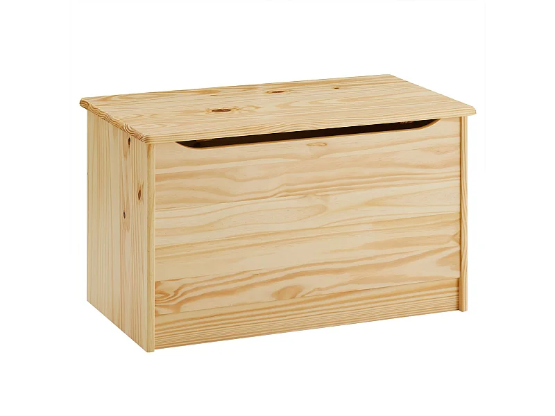 Coffre à jouets HANNAH coffre de rangement malle rectangulaire avec abattant, en pin massif recouvert d'un vernis naturel
