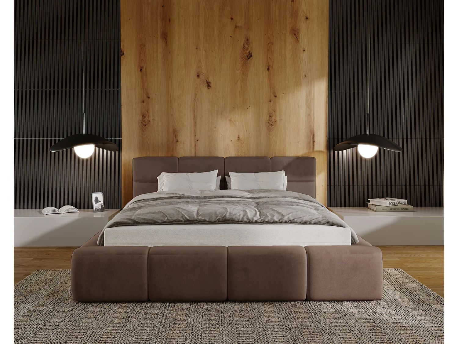 Emporius bed met opbergruimte 140x200 Oslo - tweepersoonsbed met bedlade, gestoffeerd bed Bruin (Magic Velvet 2205)