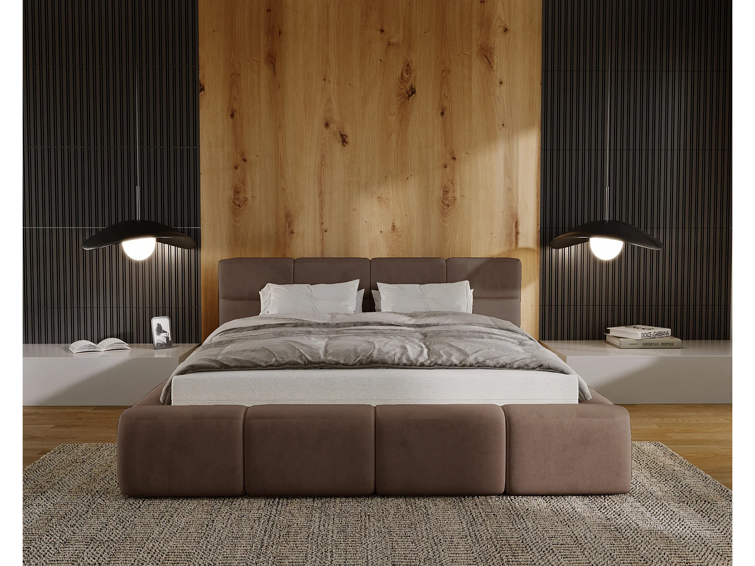 Emporius Lit coffre 140x200 cm Oslo - Lit avec Rangement, lit rembourrée Brun (Magic Velvet 2205)