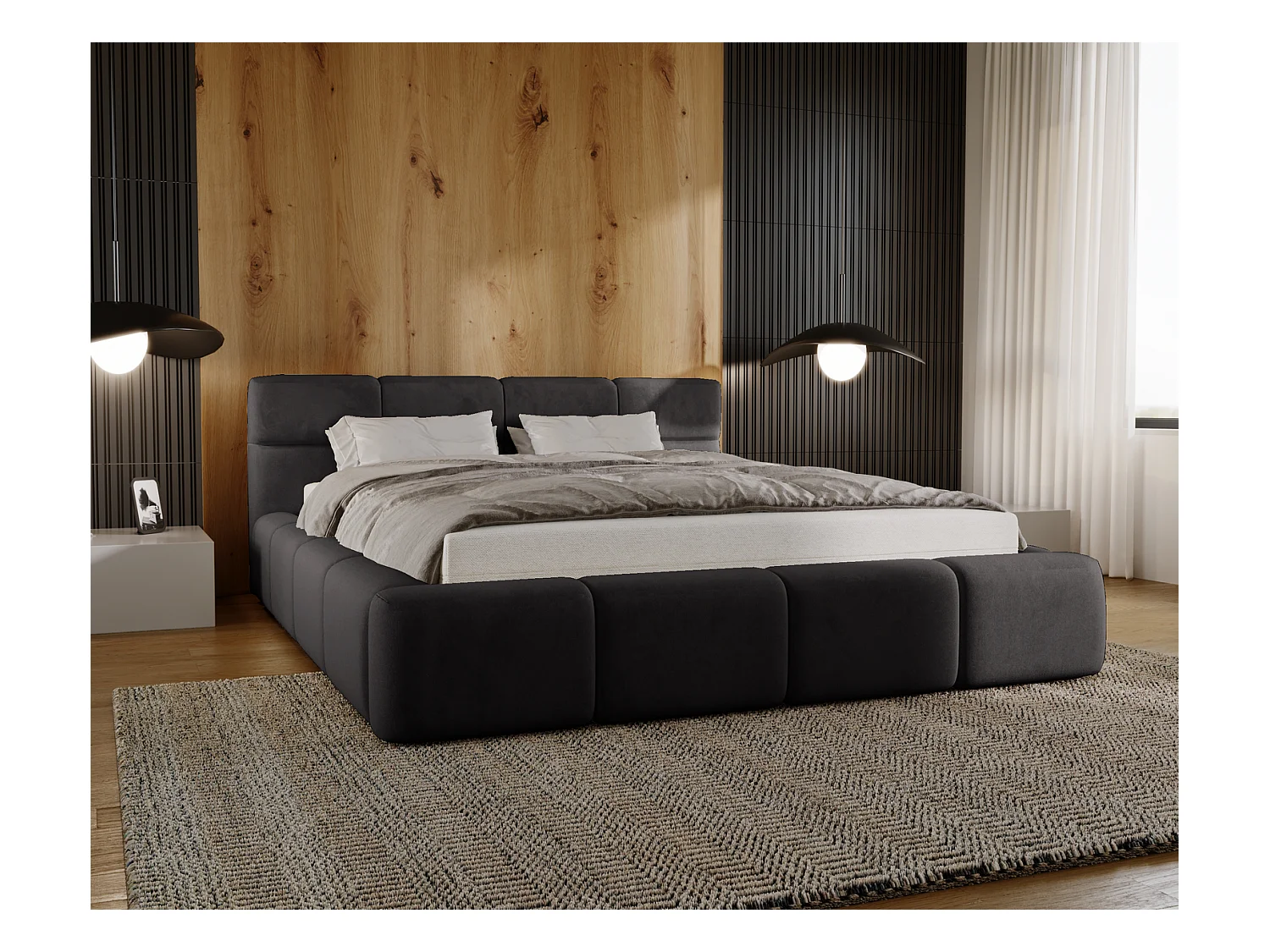 Emporius bed met opbergruimte 140x200 Oslo - tweepersoonsbed met bedlade, gestoffeerd bed Zwart (Magic Velvet 2219)