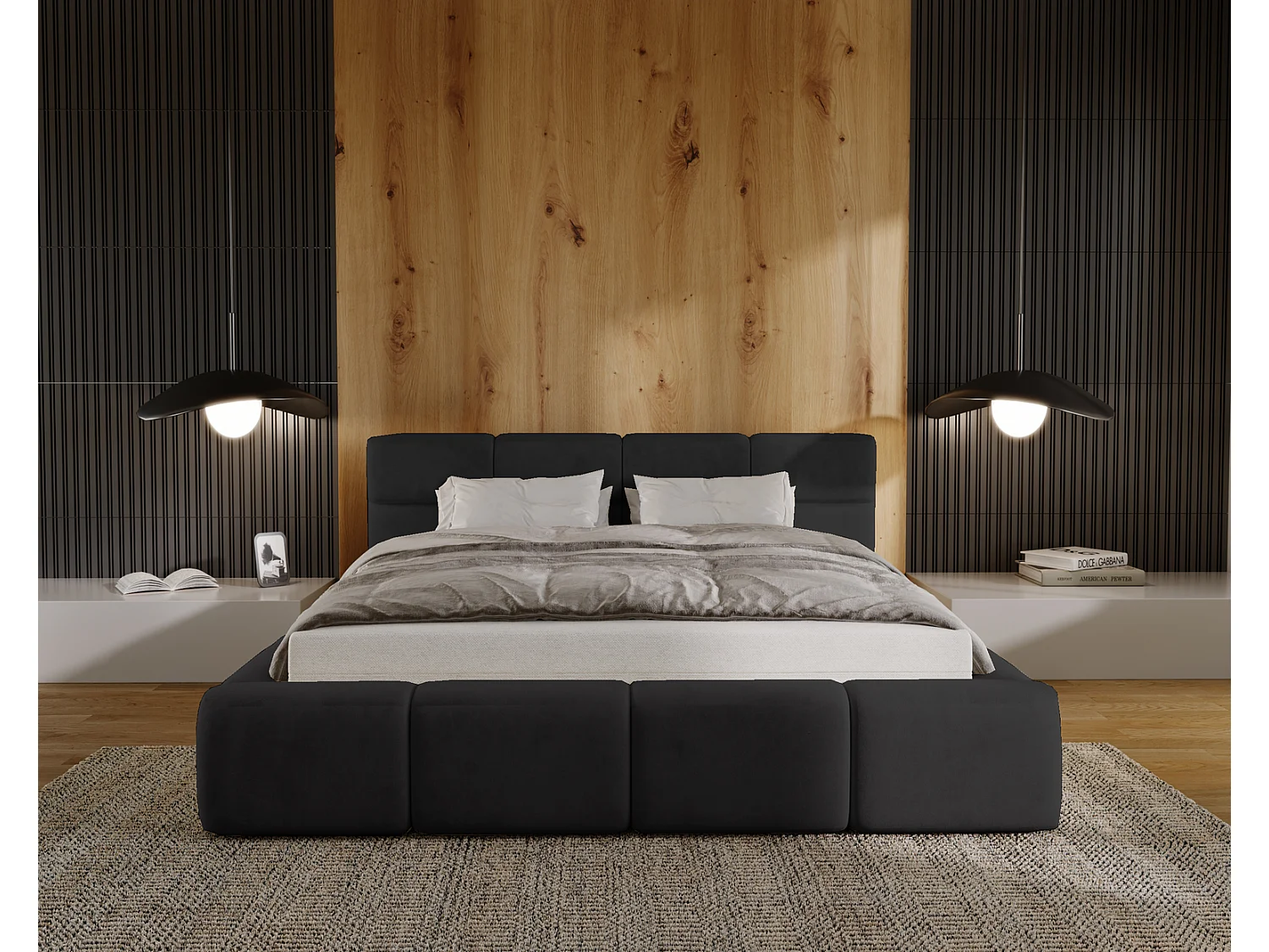 Emporius Lit coffre 140x200 cm Oslo - Lit avec Rangement, lit rembourrée Noir (Magic Velvet 2219)