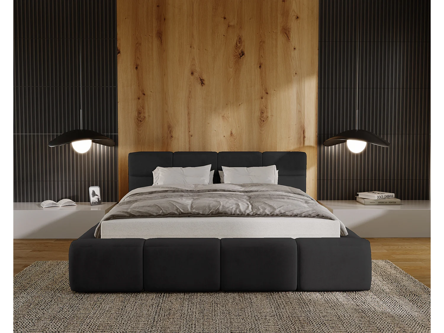 Emporius bed met opbergruimte 140x200 Oslo - tweepersoonsbed met bedlade, gestoffeerd bed Zwart (Magic Velvet 2219)