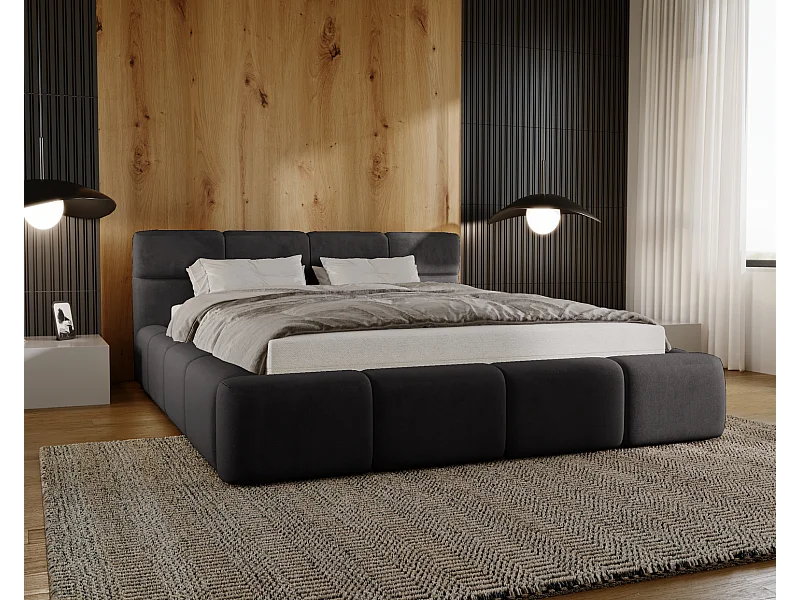 Emporius Lit coffre 140x200 cm Oslo - Lit avec Rangement, lit rembourrée Noir (Magic Velvet 2219)