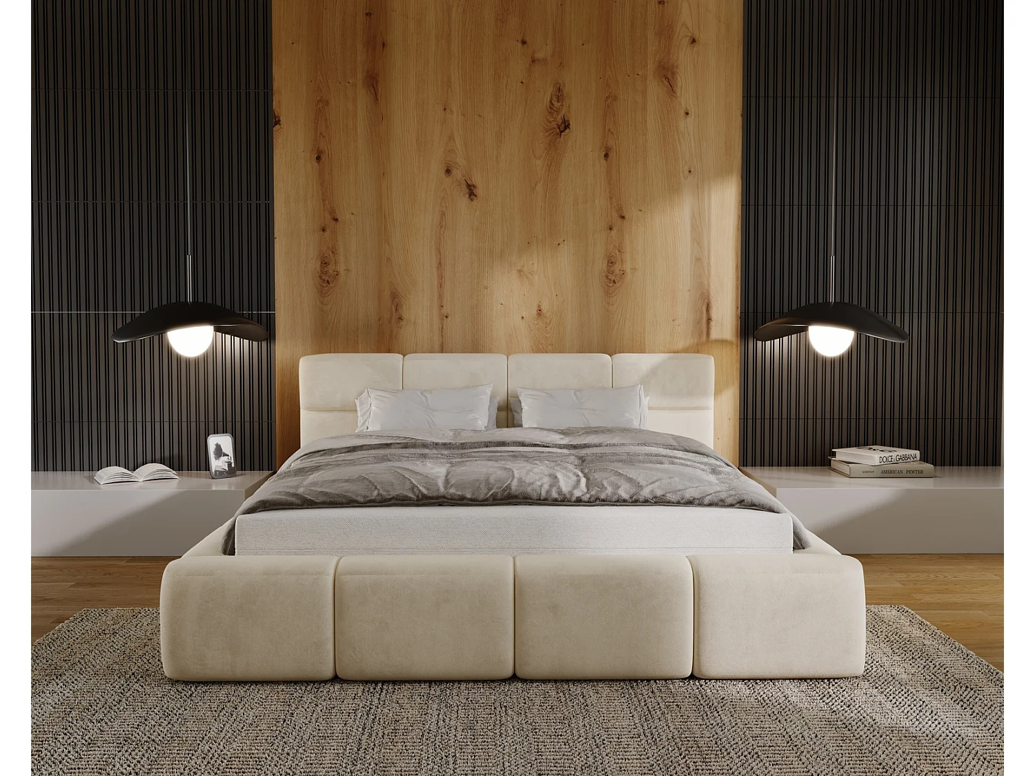 Emporius Lit coffre 180x200 cm Oslo - Lit avec Rangement, lit rembourrée Beige (Magic Velvet 2201)