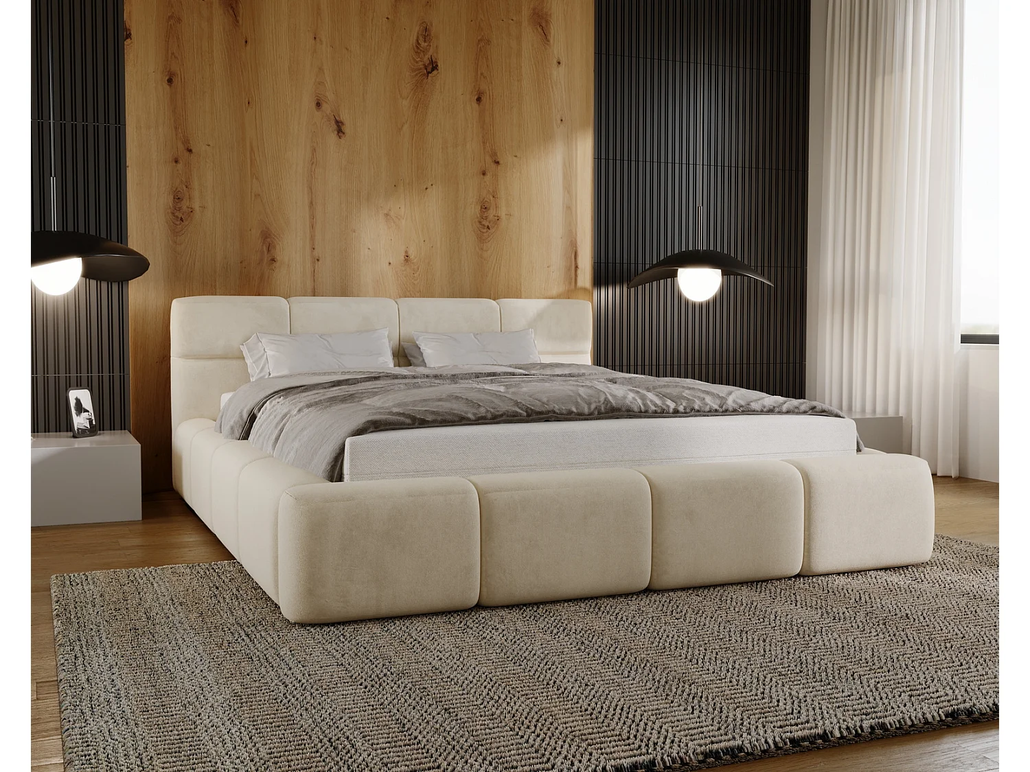 Emporius Polsterbett mit Lattenrost, Bettkasten - Doppelbett 160x200 cm Palermo - Velvet stoff Hellgrau (Jasmine 90)