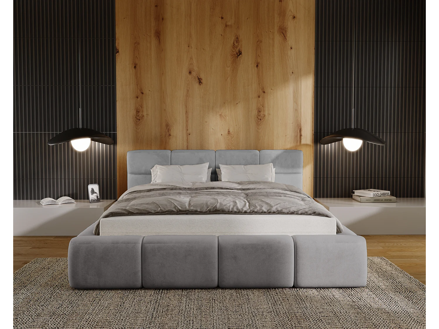 Emporius Lit coffre 180x200 cm Oslo - Lit avec Rangement, lit rembourrée Gris clair (Magic Velvet 2218)