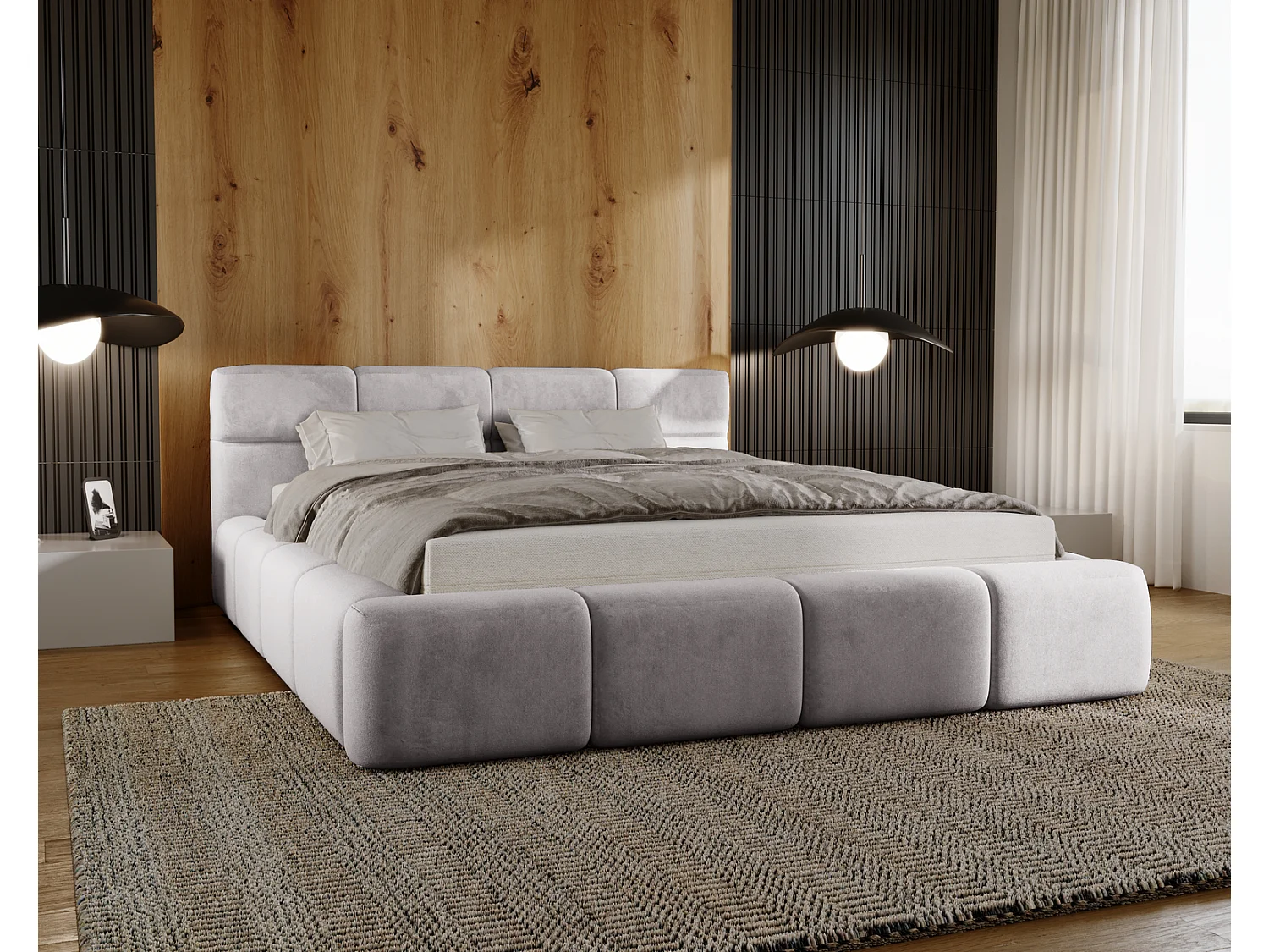 Emporius Polsterbett mit Lattenrost, Bettkasten - Doppelbett 180x200 cm Palermo - Velvet stoff Beige (Amor Velvet 4304)