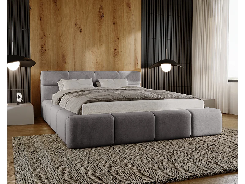Emporius Lit coffre 140x200 cm Oslo - Lit avec Rangement, lit rembourrée Gris (Magic Velvet 2217)