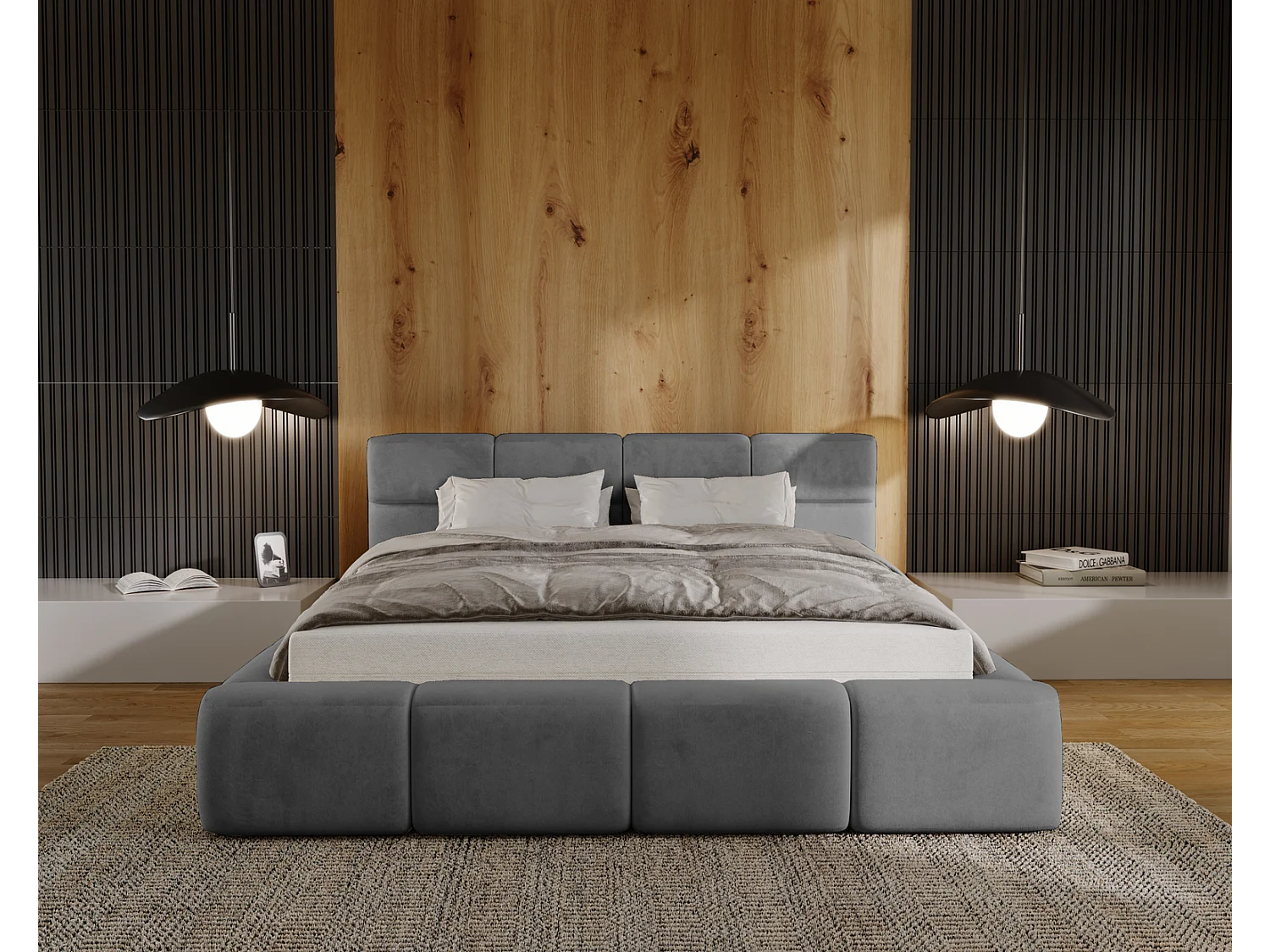 Emporius Lit coffre 140x200 cm Oslo - Lit avec Rangement, lit rembourrée Gris (Magic Velvet 2217)