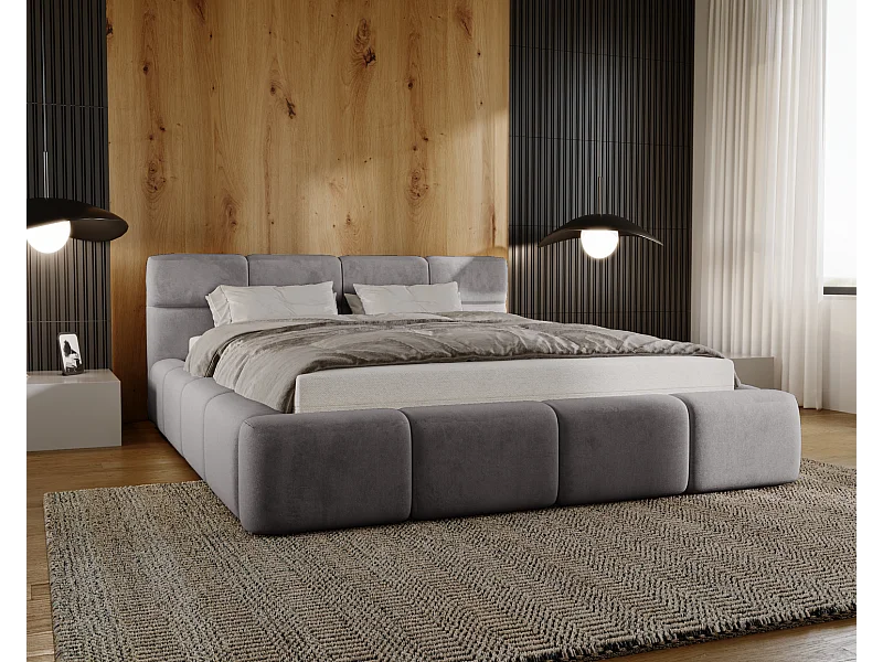 Emporius bed met opbergruimte 140x200 Oslo - tweepersoonsbed met bedlade, gestoffeerd bed Grijs (Magic Velvet 2217)