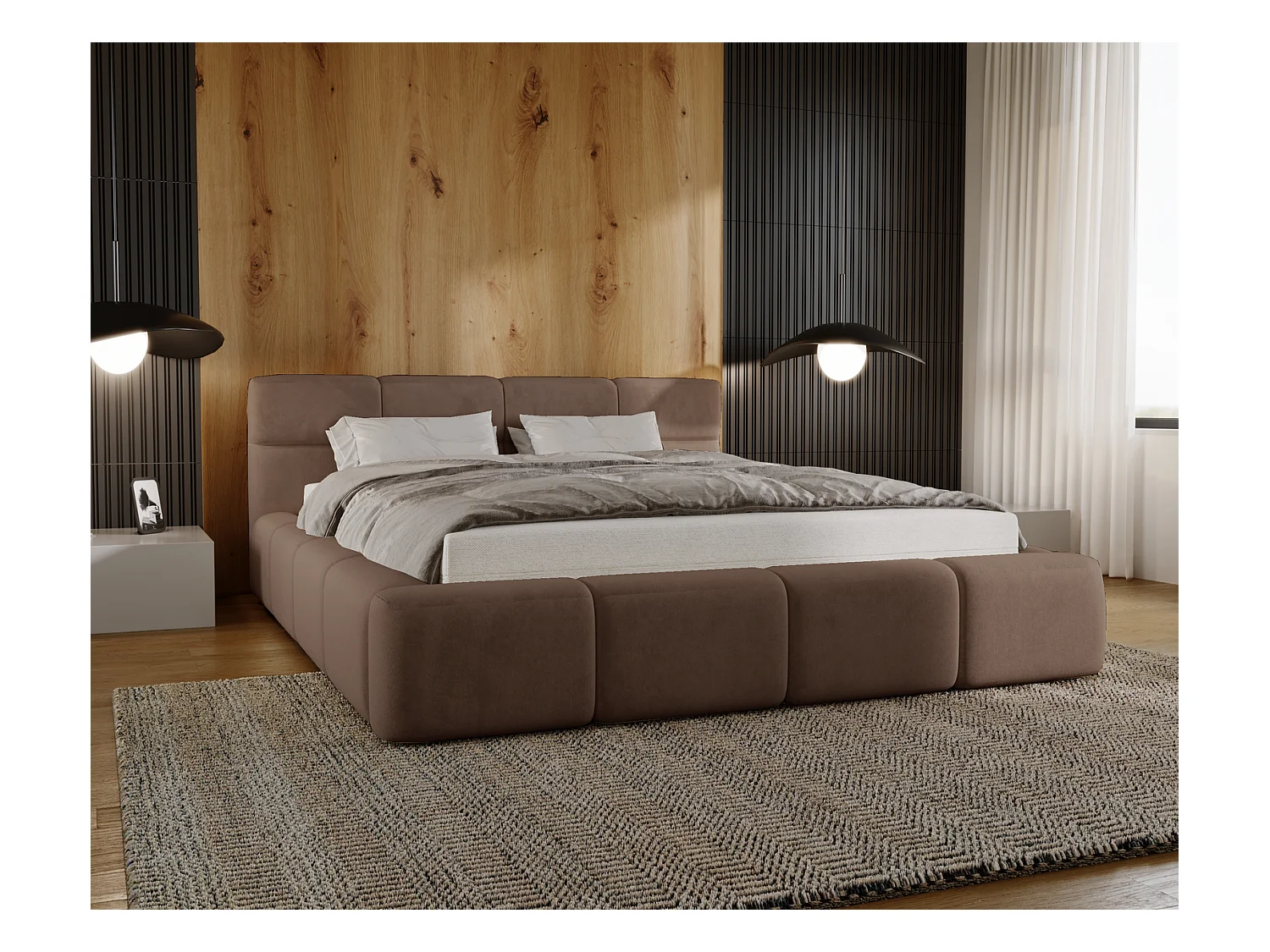 Emporius Lit coffre 160x200 cm Oslo - Lit avec Rangement, lit rembourrée Brun (Magic Velvet 2205)