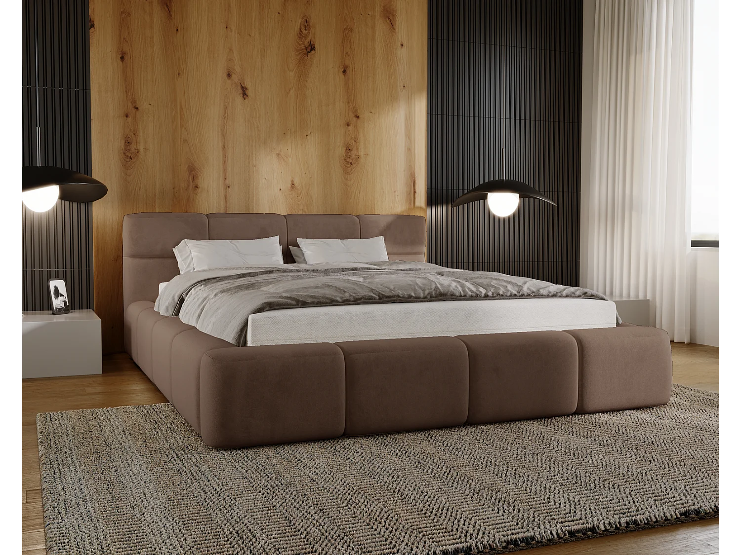 Emporius bed met opbergruimte 160x200 Oslo - tweepersoonsbed met bedlade, gestoffeerd bed Bruin (Magic Velvet 2205)