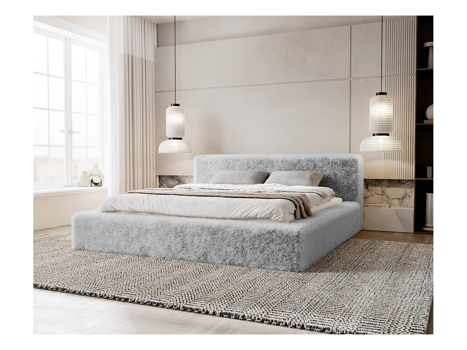 Emporius bed 160x200 cm Alros - Stof imitatiebont, gestoffeerd bed Lichtgrijs (Lapit 03)
