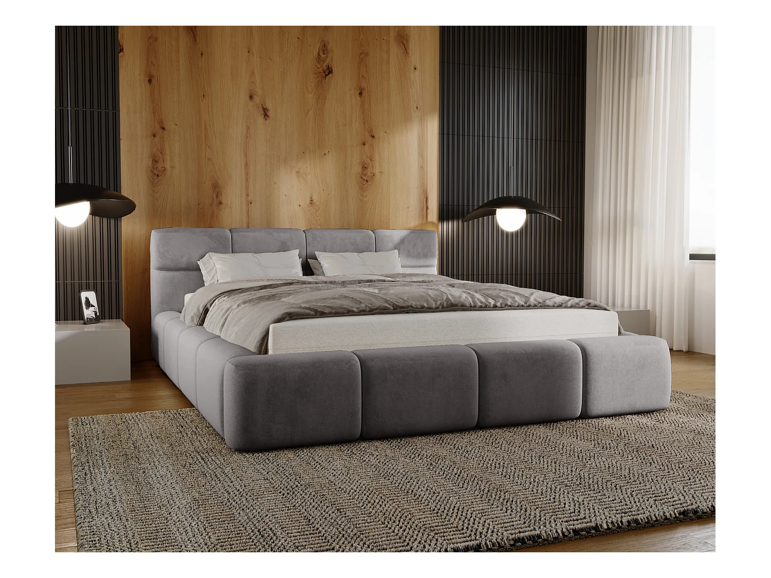 Emporius Lit coffre 180x200 cm Oslo - Lit avec Rangement, lit rembourrée Gris (Magic Velvet 2217)