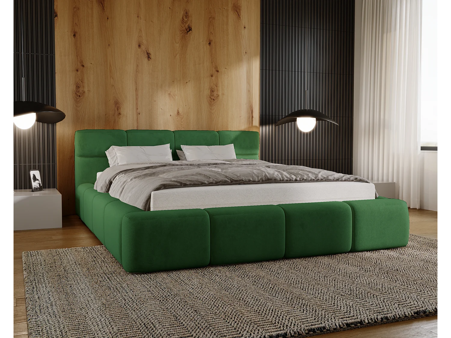 Emporius bed met opbergruimte 180x200 Oslo - tweepersoonsbed met bedlade, gestoffeerd bed Groen (Magic Velvet 2225)