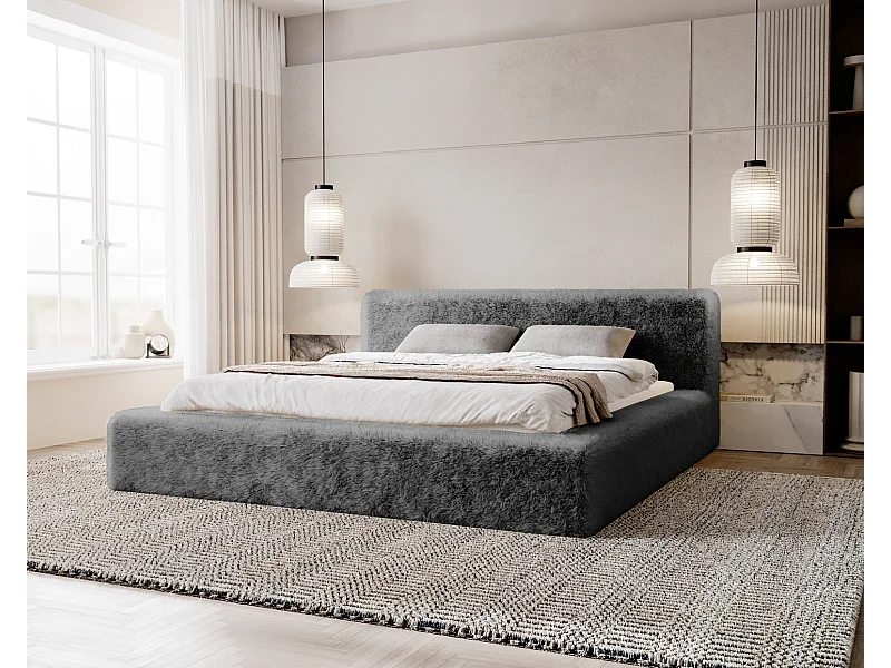 Emporius bed 140x200 cm Alros - Stof imitatiebont, gestoffeerd bed Donkergrijs (Lapit 16)