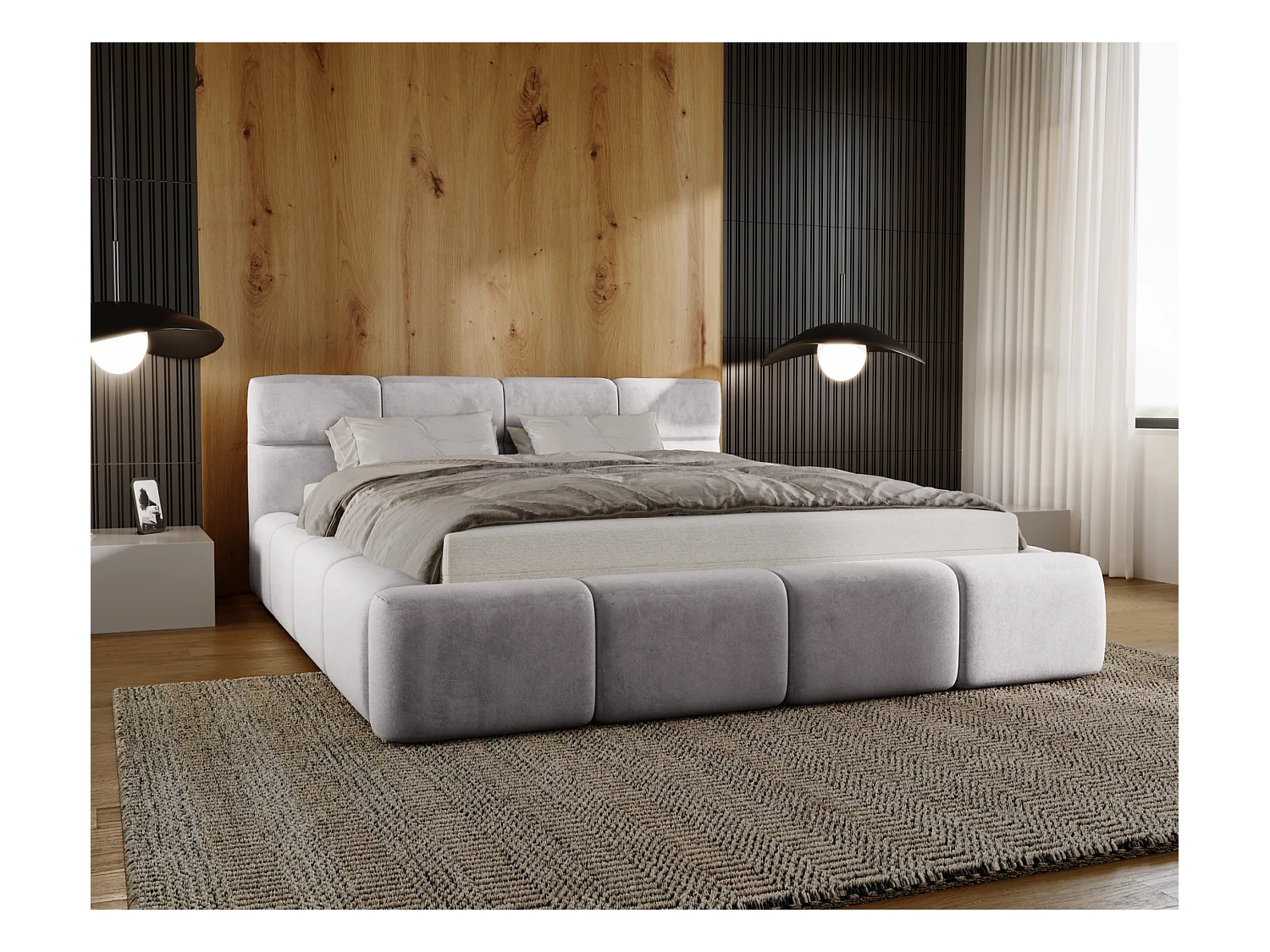 Emporius Lit coffre 160x200 cm Oslo - Lit avec Rangement, lit rembourrée Gris clair (Magic Velvet 2218)