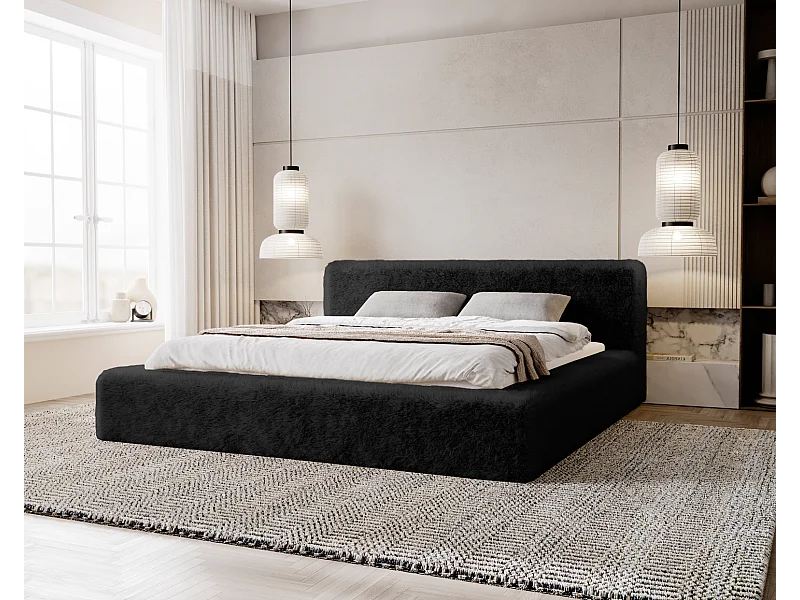 Emporius bed 180x200 cm Alros - Stof imitatiebont, gestoffeerd bed Zwart (Lapit 19)
