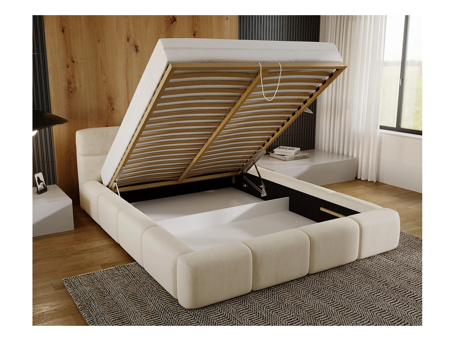 Emporius Lit coffre 160x200 cm Oslo - Lit avec Rangement, lit rembourrée Gris (Magic Velvet 2217)