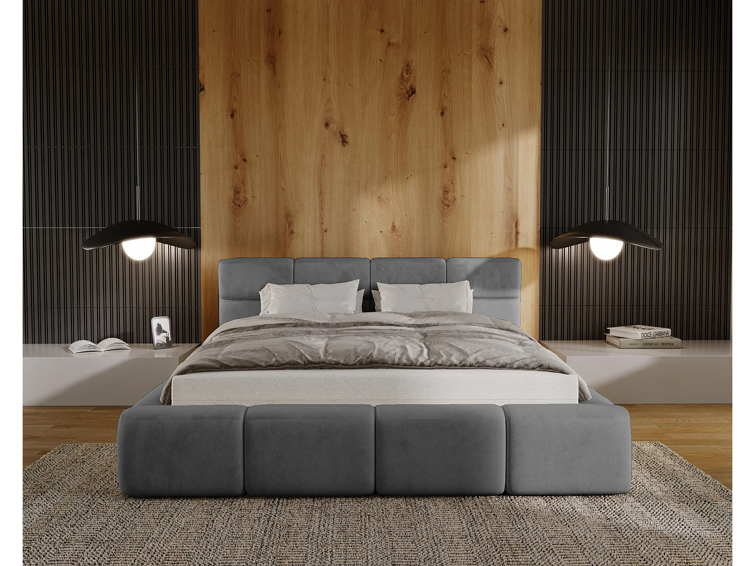 Emporius Lit coffre 160x200 cm Oslo - Lit avec Rangement, lit rembourrée Gris (Magic Velvet 2217)