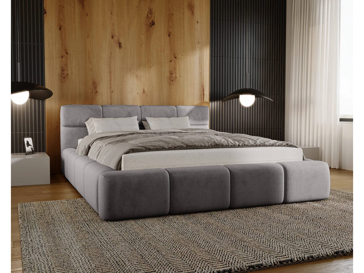 Emporius bed met opbergruimte 160x200 Oslo - tweepersoonsbed met bedlade, gestoffeerd bed Grijs (Magic Velvet 2217)