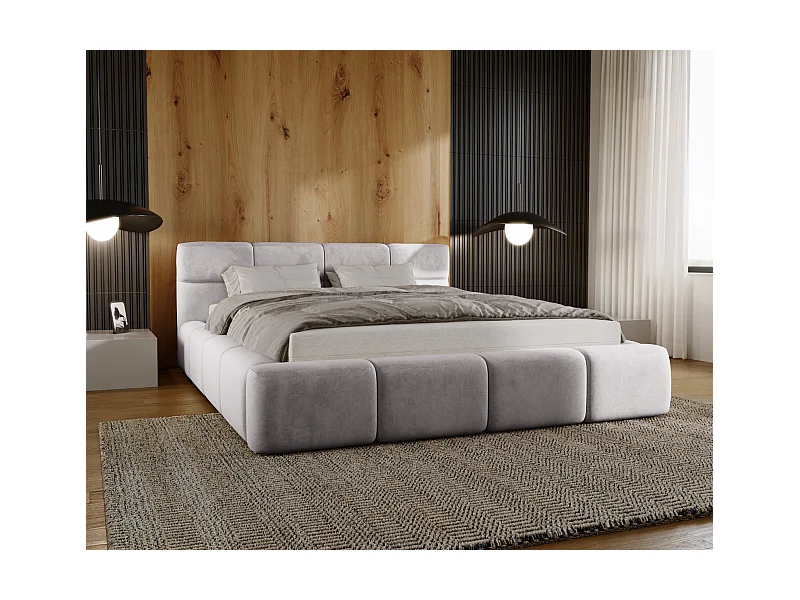 Emporius Lit coffre 140x200 cm Oslo - Lit avec Rangement, lit rembourrée Gris clair (Magic Velvet 2218)