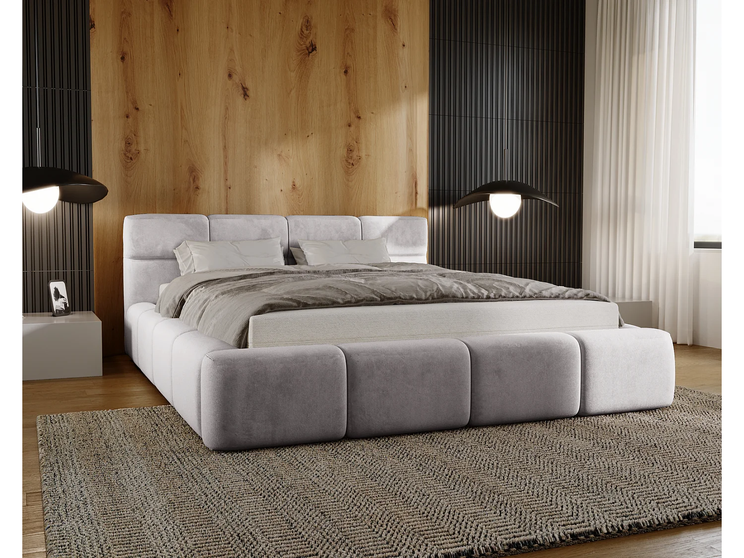 Emporius Lit coffre 140x200 cm Oslo - Lit avec Rangement, lit rembourrée Gris clair (Magic Velvet 2218)