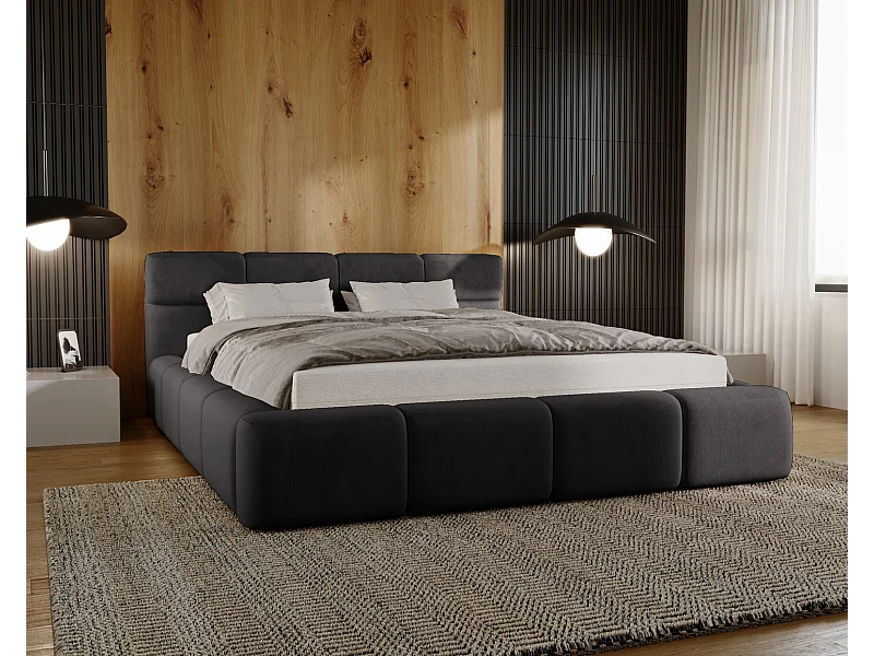 Emporius bed met opbergruimte 160x200 Oslo - tweepersoonsbed met bedlade, gestoffeerd bed Zwart (Magic Velvet 2219)