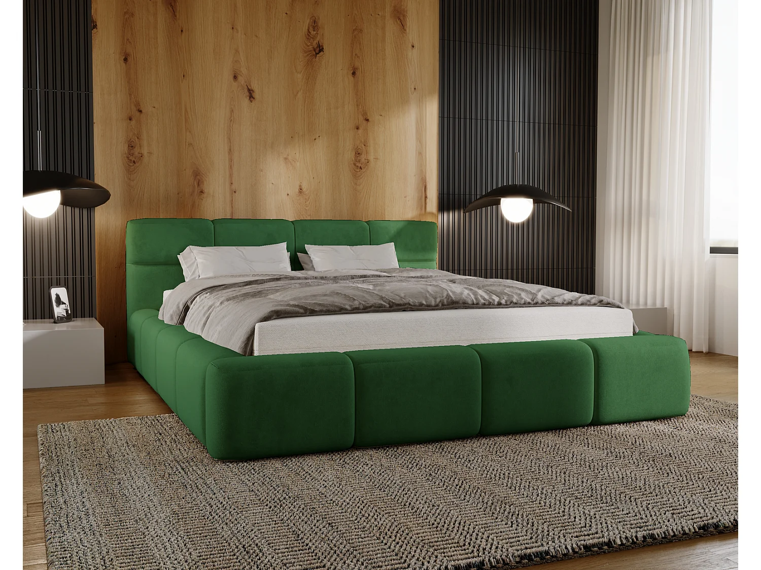 Emporius bed met opbergruimte 140x200 Oslo - tweepersoonsbed met bedlade, gestoffeerd bed Groen (Magic Velvet 2225)