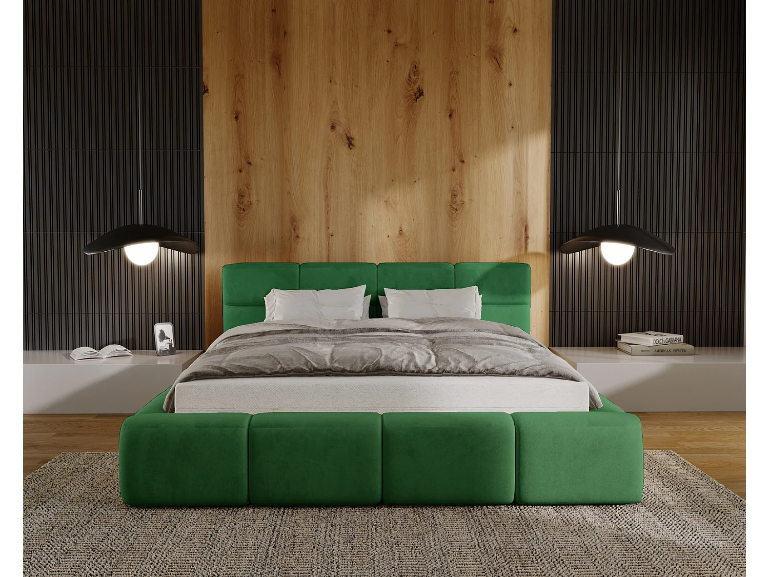 Emporius bed met opbergruimte 140x200 Oslo - tweepersoonsbed met bedlade, gestoffeerd bed Groen (Magic Velvet 2225)