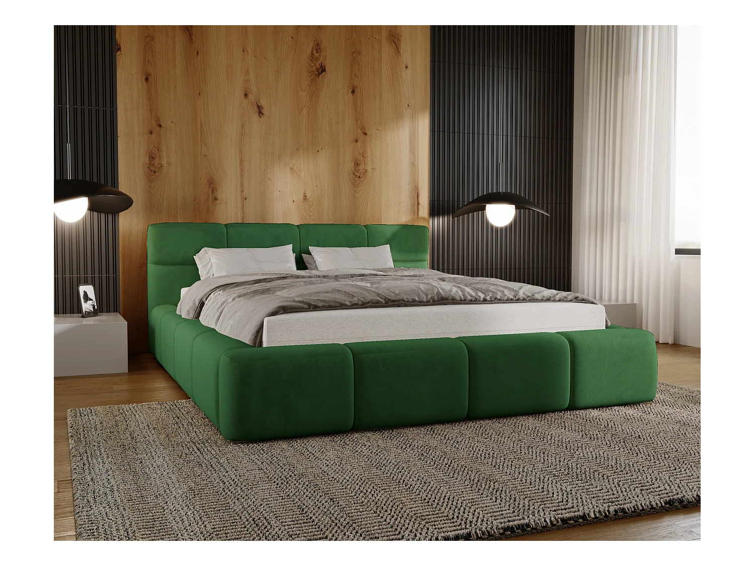 Emporius Lit coffre 140x200 cm Oslo - Lit avec Rangement, lit rembourrée Vert (Magic Velvet 2225)