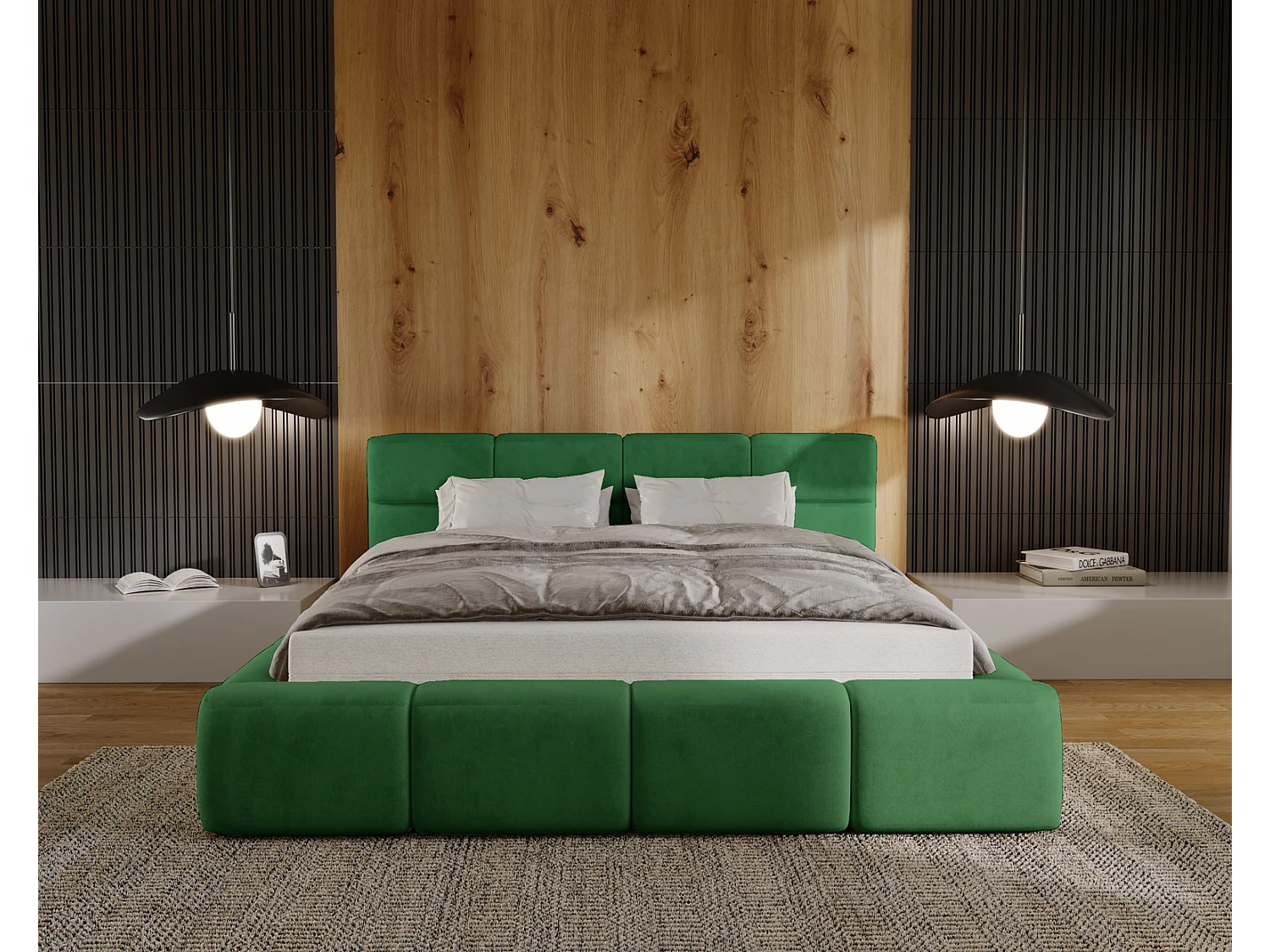 Emporius bed met opbergruimte 140x200 Oslo - tweepersoonsbed met bedlade, gestoffeerd bed Groen (Magic Velvet 2225)