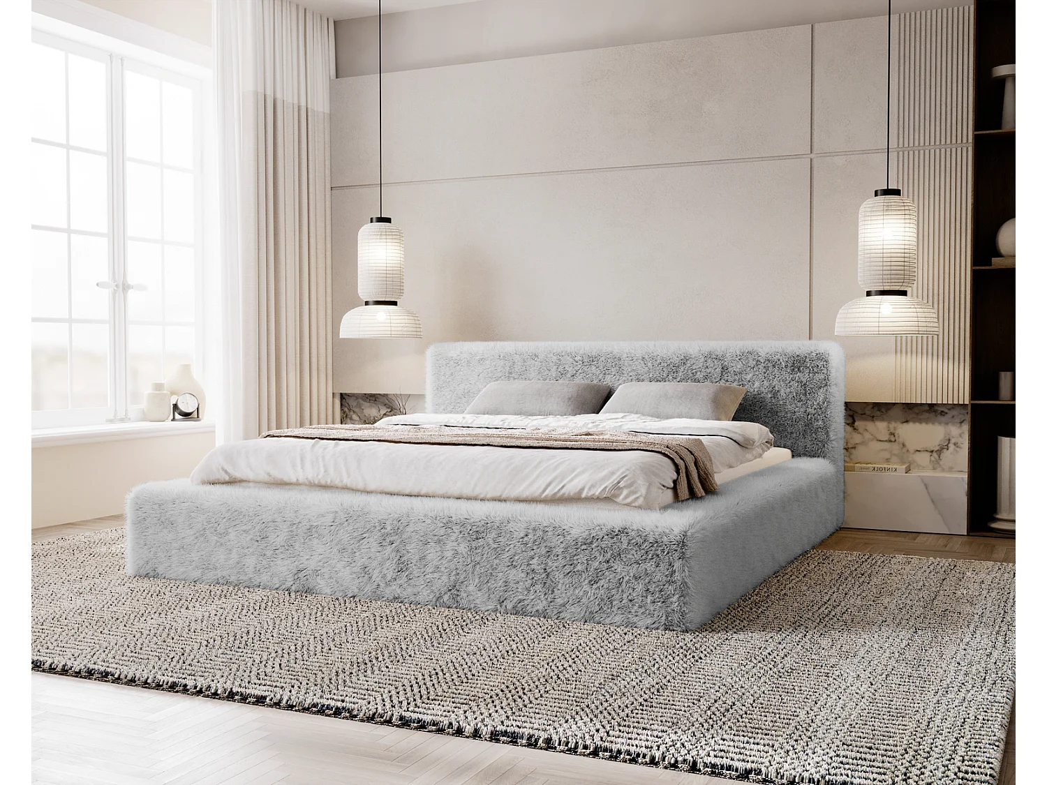 Emporius bed 180x200 cm Alros - Stof imitatiebont, gestoffeerd bed Lichtgrijs (Lapit 03)