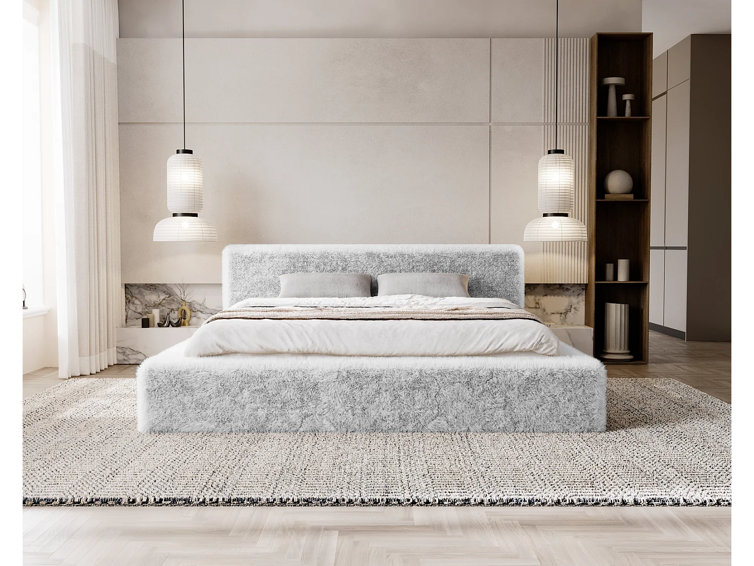 Emporius bed 180x200 cm Alros - Stof imitatiebont, gestoffeerd bed Lichtgrijs (Lapit 03)