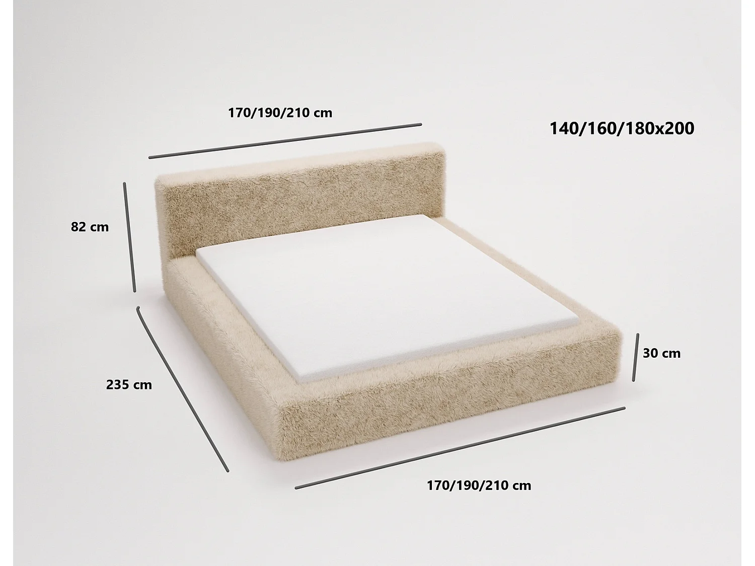 Emporius bed 180x200 cm Alros - Stof imitatiebont, gestoffeerd bed Donkergrijs (Lapit 16)