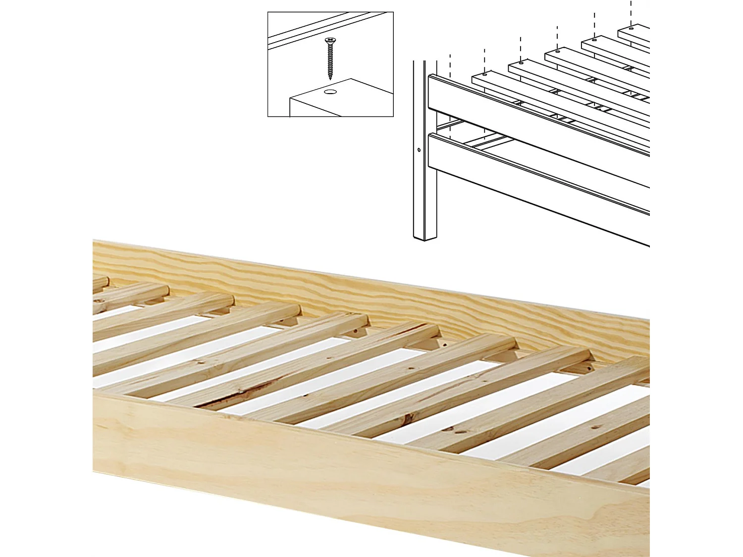 Sommier en pin massif 15 lattes sans cadre couchage 100x200 cm