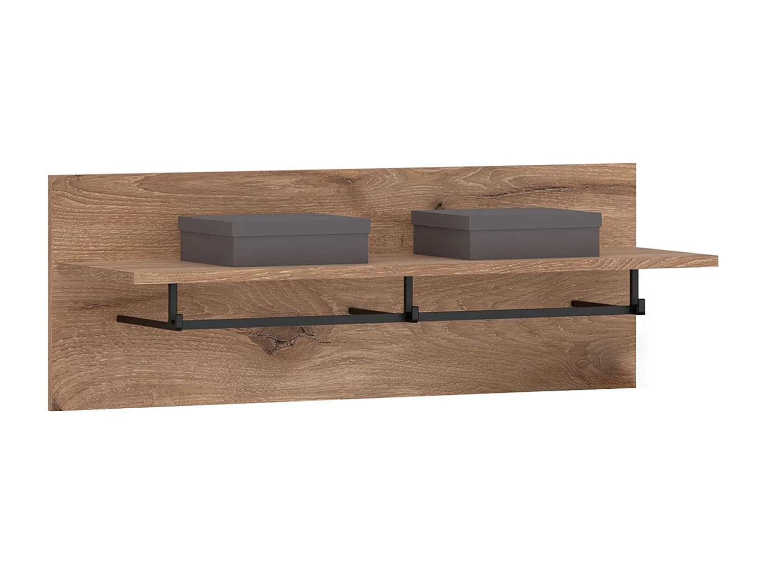 Portemanteau mural HERA avec étagère et 3 patères en bois, 88 x 33 x 31 cm, Pour couloir ou entrée moderne, Coloris chêne