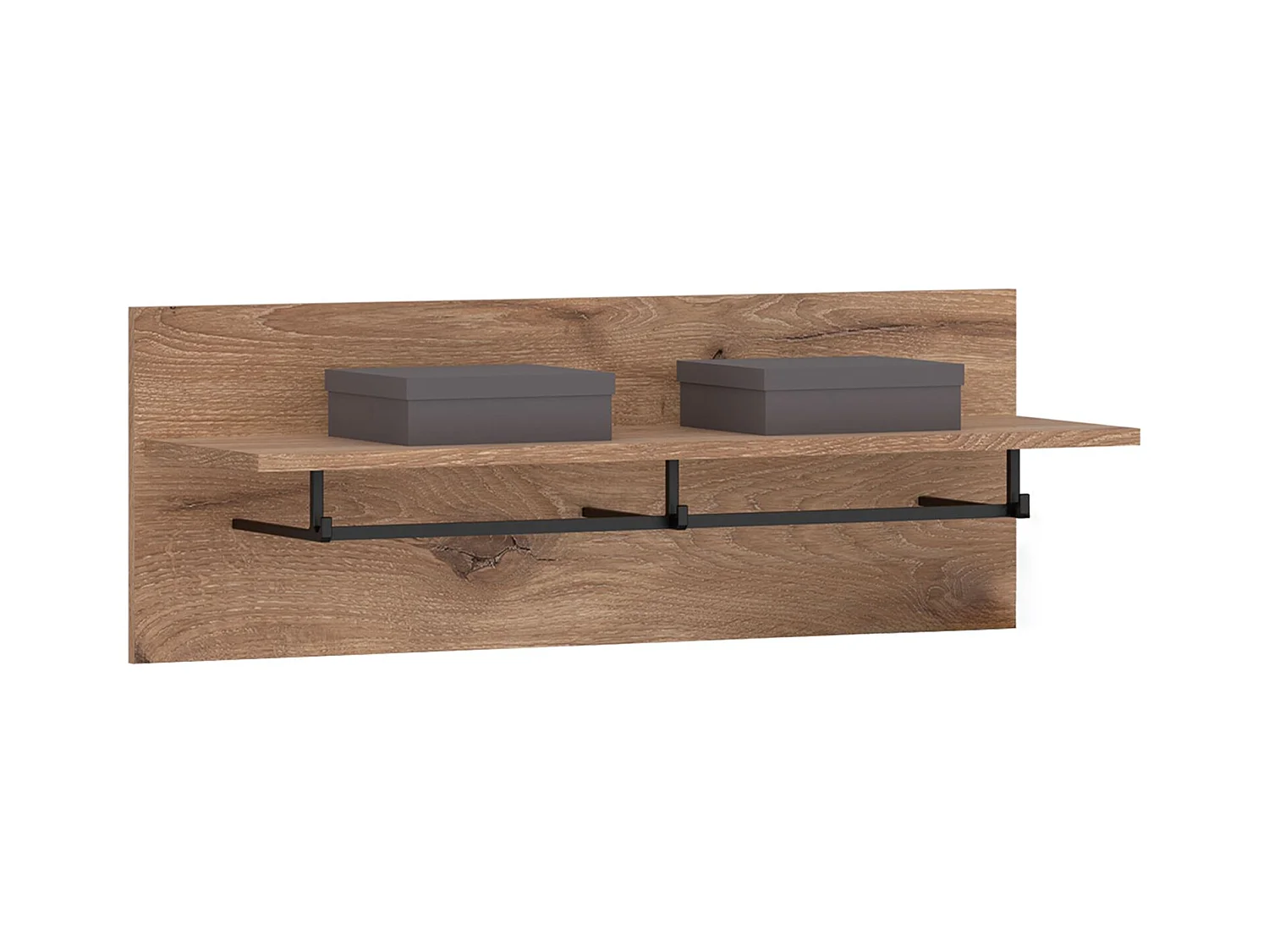 Portemanteau mural HERA avec étagère et 3 patères en bois, 88 x 33 x 31 cm, Pour couloir ou entrée moderne, Coloris chêne