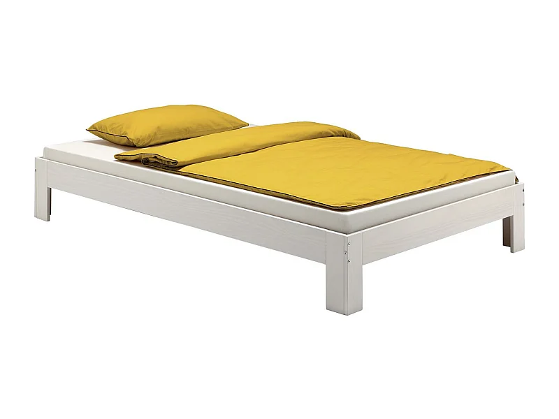 Lit futon THOMAS couchage double 140 x 200 cm 2 places / 2 personnes, en pin massif lasuré blanc