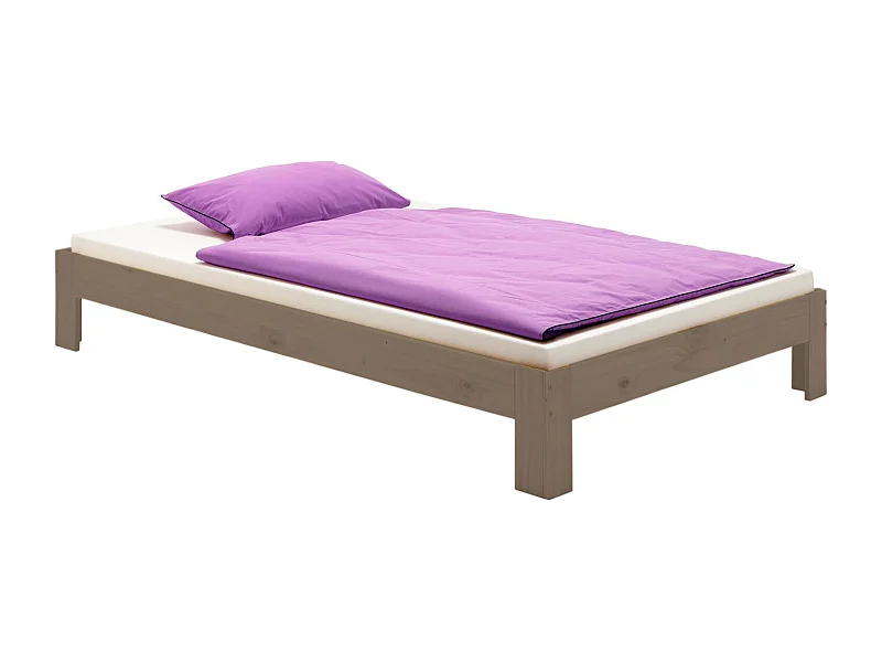 Lit futon THOMAS couchage simple 90 x 190 cm 1 place / 1 personne, en pin massif lasuré taupe