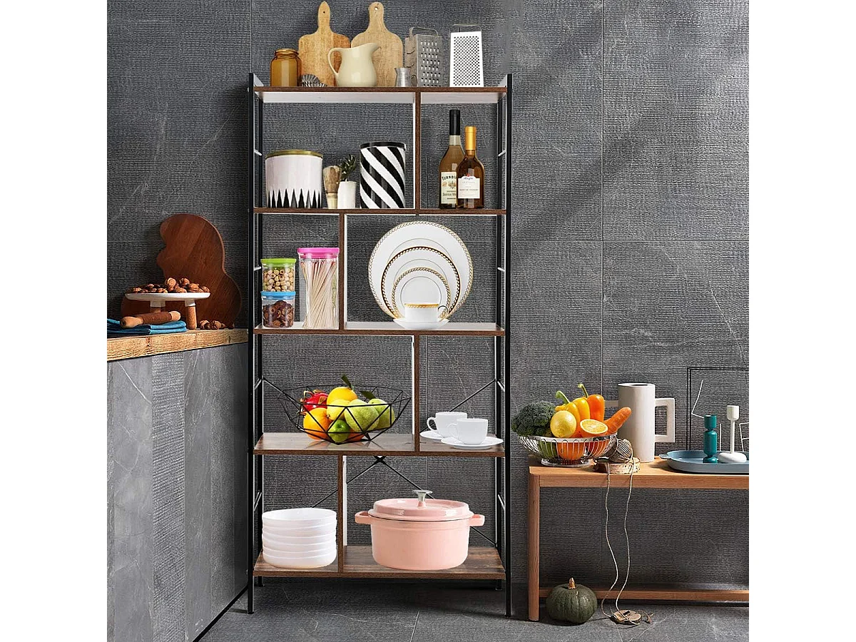 Bibliothèque Étagère à 5 Niveaux, Meuble de Rangement sur Pieds, Montage Facile, Style Industriel, Idéal pour Salon, Bureau, Chambre, 74 x 30 x 155 cm