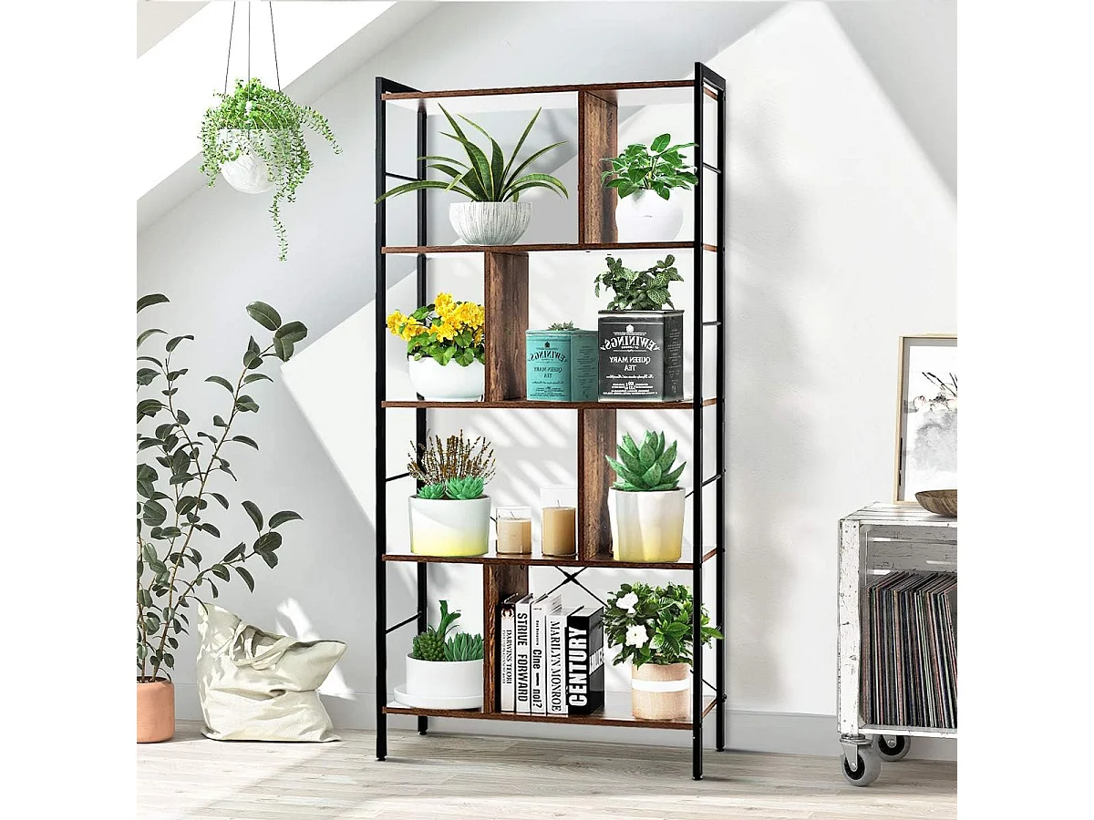 Bibliothèque Étagère à 5 Niveaux, Meuble de Rangement sur Pieds, Montage Facile, Style Industriel, Idéal pour Salon, Bureau, Chambre, 74 x 30 x 155 cm